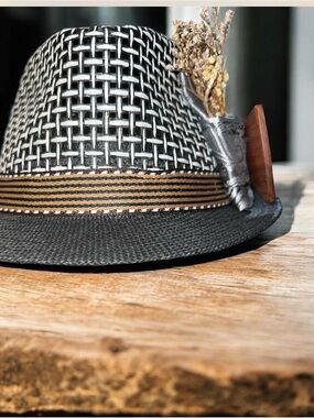 Brown and Black Woven Fedora approx 22.03-22.84